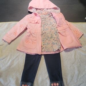 Little Lass Pink Floral Jacket and Navy Leggings Set